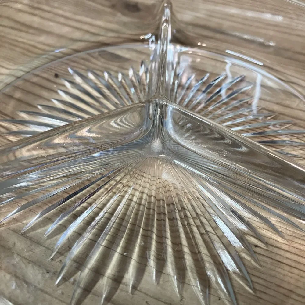 VINTAGE P.N.C.W USA DIVIDED BRASS GLASS INSERT CANDY DISH HOLLYWOOD REGENCY 1930
